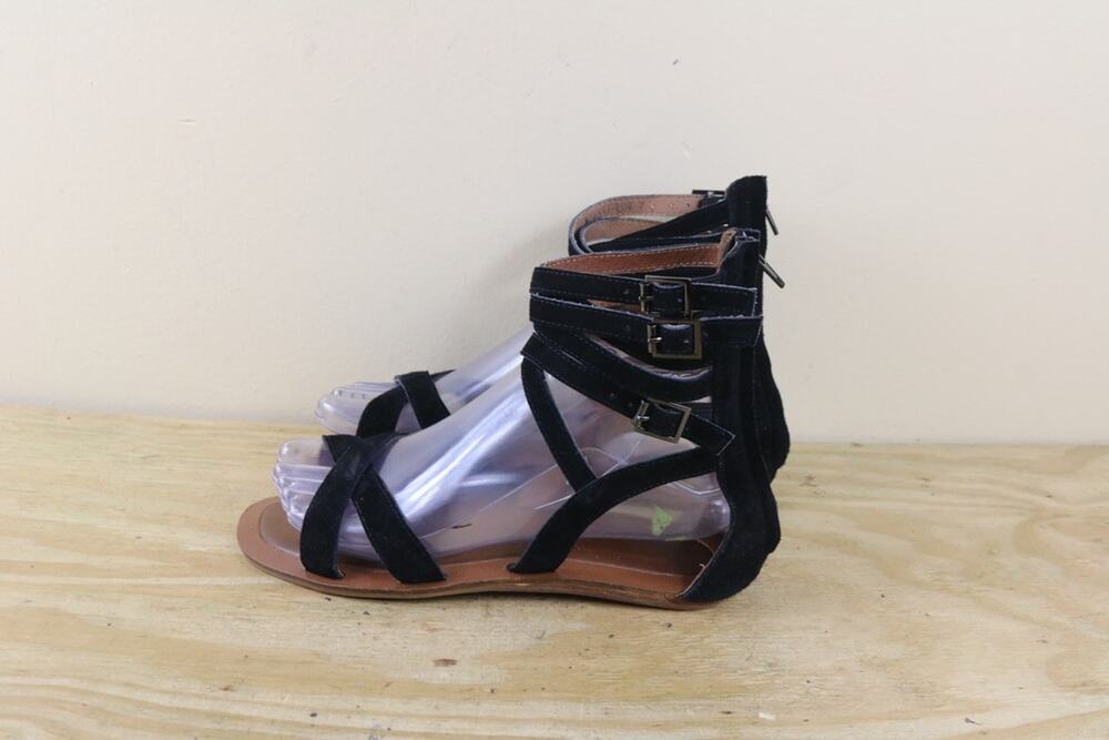 Free People x Jeffrey Campbell Sandals 7 Black Suede Gladiator Romana Low Shoes